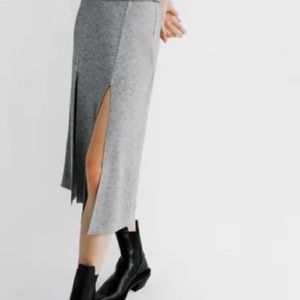 NWT Zara wool bland  double slit gray midi skirt, size L